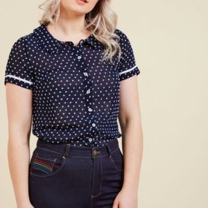 ModCloth Swiss Dot Navy Blouse